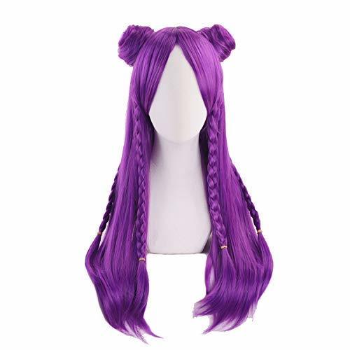 Social LZT LOL K/DA Kaisa Cosplay Pelucas 80cm Largo P¡§?rpura KDA Peluca cosplay
