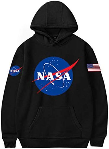 EMILYLE Hombres NASA Logo Sudadera con Bandera Adulto Hoodie Casual Universo L