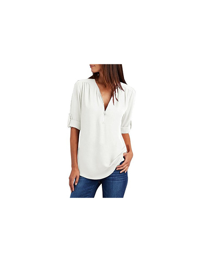 Fashion Tuopuda Mujer Blusas y Camisa Cuello V Camisetas Cremallera Gasa Blusas Sueltas