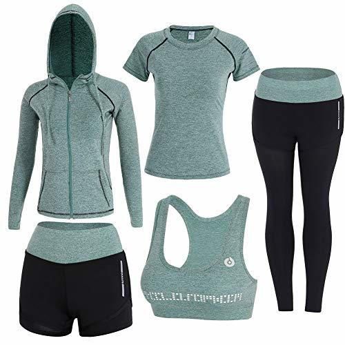 Sokaly Juego de 5 Ropa Gimnasia Yoga Gimnasia Correr Fitness Deportiva Mujer