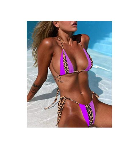 RHTS Tankinis Trajes de baño de Las Mujeres Bikini Bikini Leopardo Costura triángulo Bikini señoras Trajes de baño Morado