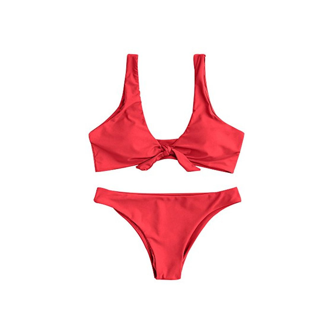 Social ZAFUL Bikini Set con Relleno Traje de Baño Dos Piezas con Nudo Delantero Estampado Color Liso para Mujer 2019 Verano