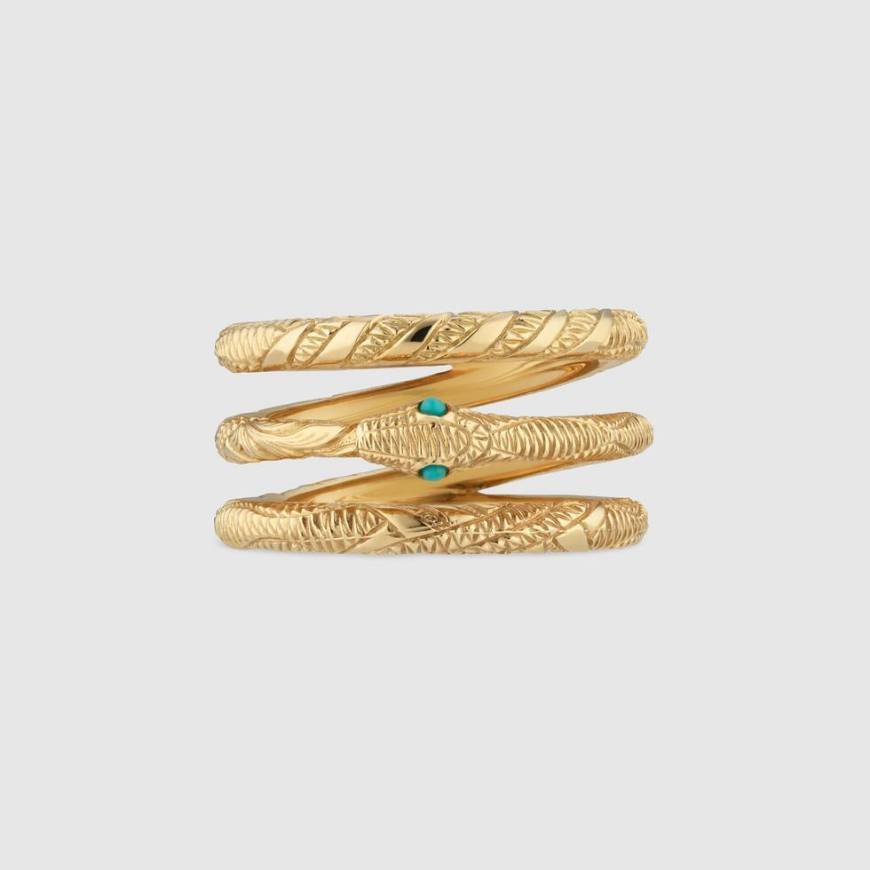 Products Three band Ouroboros ring in yellow gold