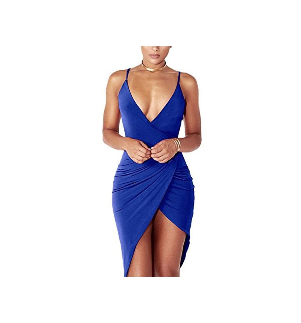 Fashion DRESHOW Women's Sexy Deep V Neck Sleeveless Spaghetti Strap Bodycon Wrap Dress