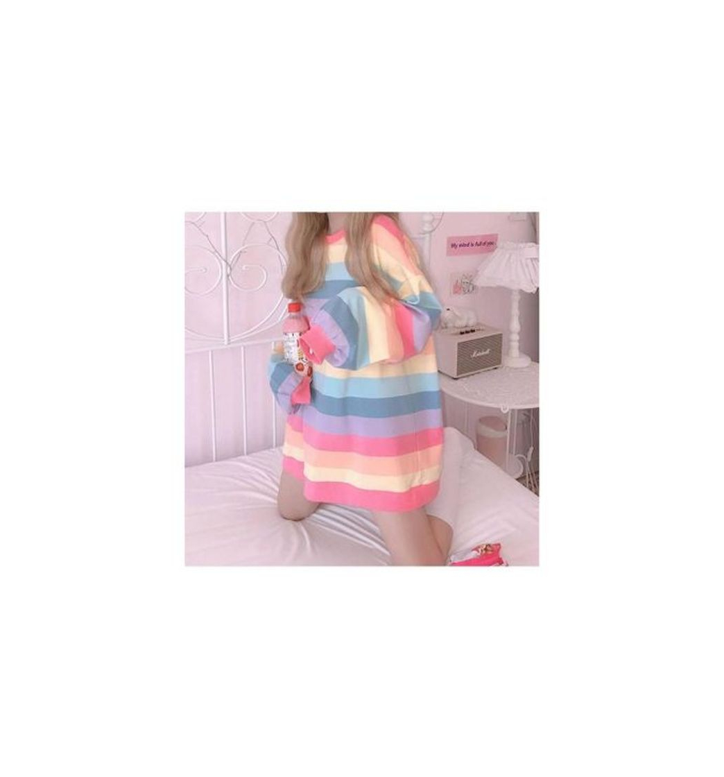 Moda Korean Pastel Soft Girl Rainbow Tee