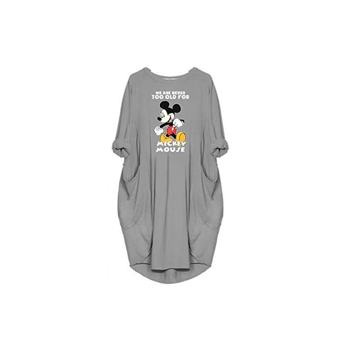 Products NOBRAND Vestido de mujer europeo y americano con estampado de letras Mickey y cuello redondo de manga larga con bolsillo de tamaño grande para mujer Gris gris 44