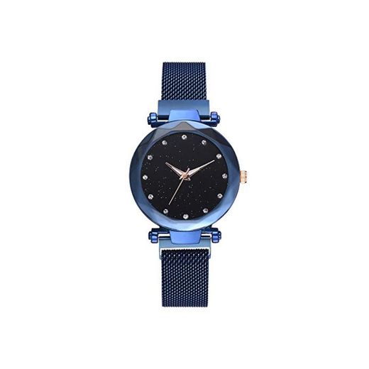 Relojes de Mujer Starry Sky Luxury Fashion Diamond Ladies Magnet Watches Reloj de Pulsera de Cuarzo para Mujer@Azul