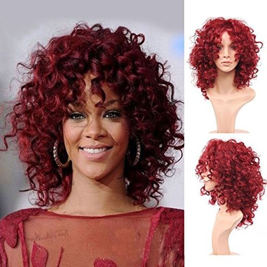 Royalvirgin Moda Rihanna peluca pelucas de pelo lleno lleno del casquillo peluca rizada peluca roja rizada peluca de pelo sintética para las mujeres