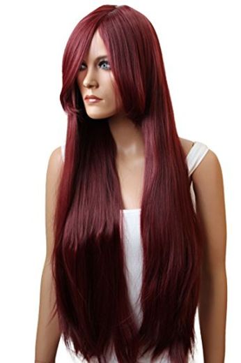 PRETTYSHOP Peluca de pelo largo rizado de fibra sintética resistente al calor rojo CP21
