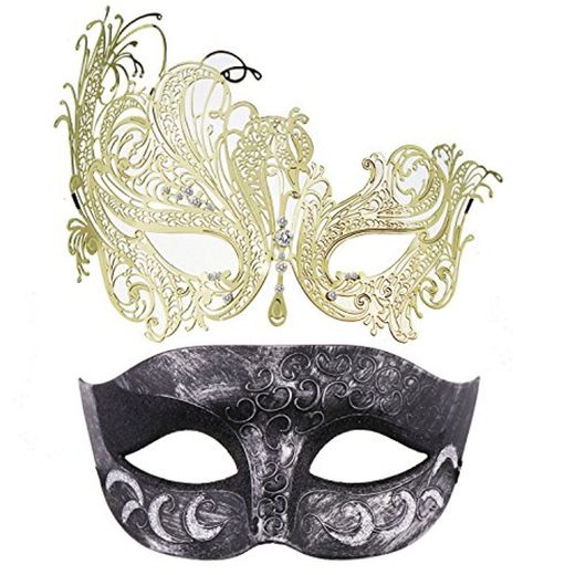 Thmyo Pack de 2 máscaras de Disfraces venecianas para Parejas, Mardi Gras