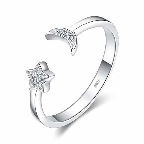 Product JewelryPalace Luna Estrella CZ Pave Zirconia cúbica Anillo abierto ajustable Plata de