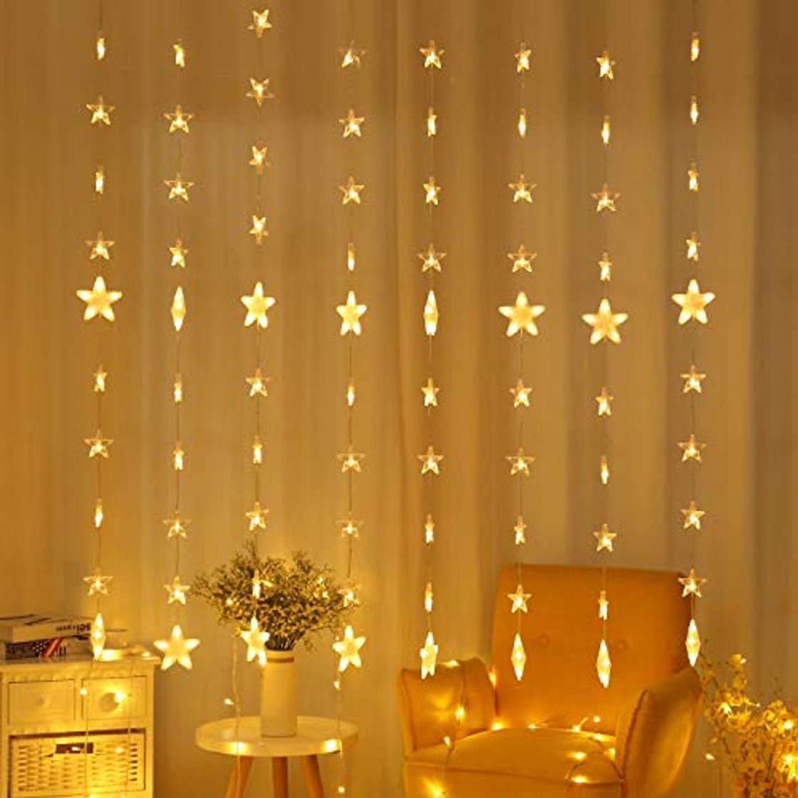 Social Areskey Estrella Cortina Luces De Cadena 144 LED 80 Estrella Luces De Navidad Impermeable Luces De Estrellas Decorativo Dormitorio Interior Ventana Jardín Control Remoto RF De 8 Modos GS Enchufe