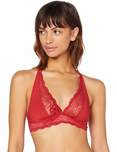 Productos Marca Amazon - IRIS & LILLY Bralette de Encaje Mujer, Rojo