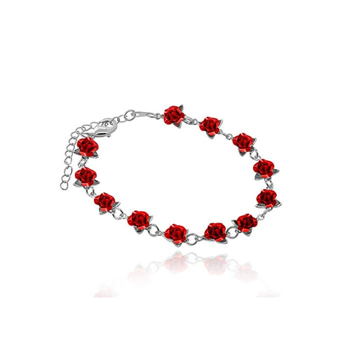 Products Uloveido Charm Red Flowers Pulsera Accesorios para Mujer, Platino Plateado Pulseras exquisitas