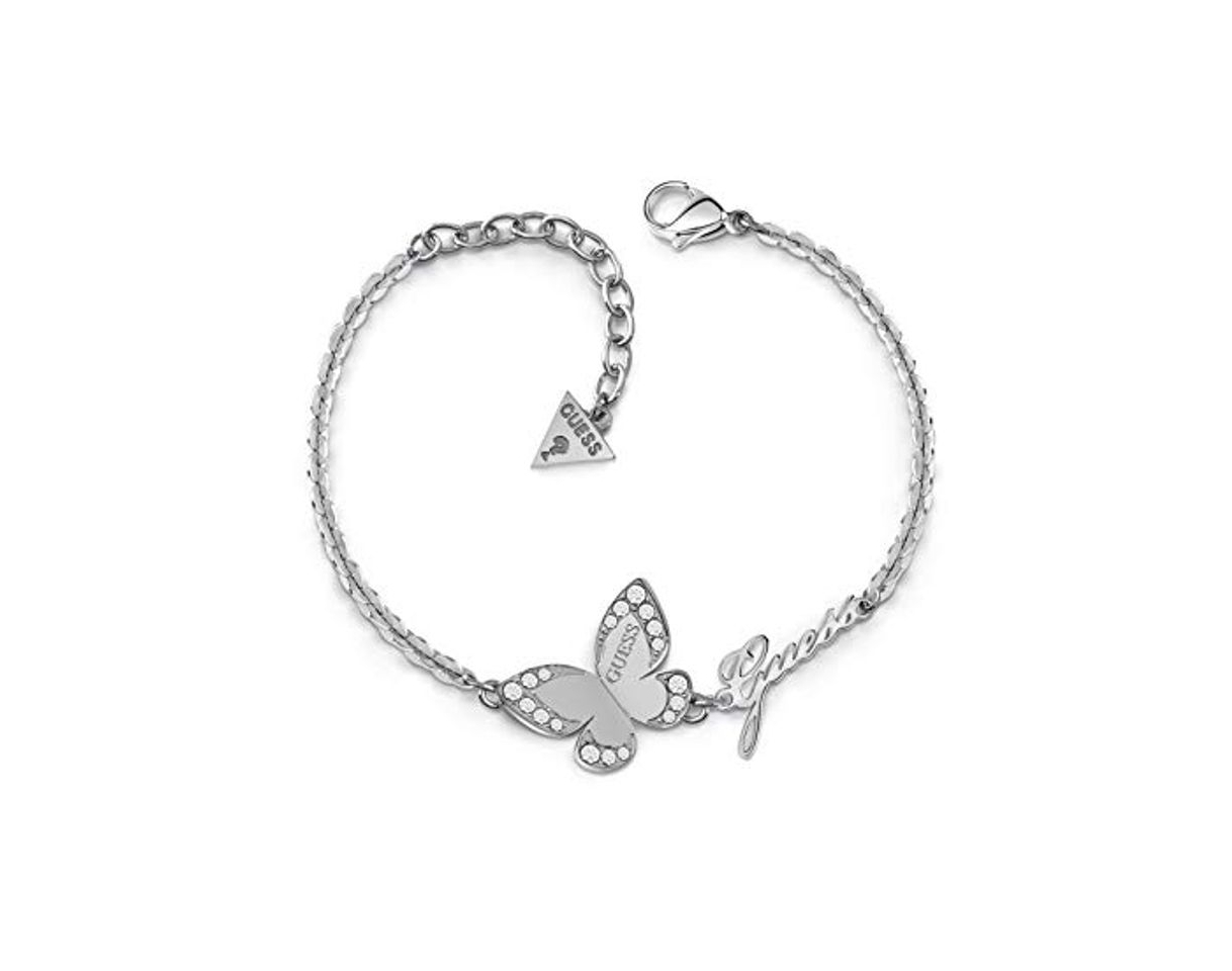 Social Pulsera Guess Love Butterfly acero inoxidable quirúrgico logo chapada rodio UBB78049