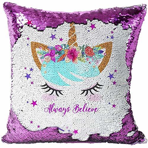 Social KAISHANE Unicornio Revelación Mágica Cojín de Lentejuelas Funda de Almohada Reversible Doble