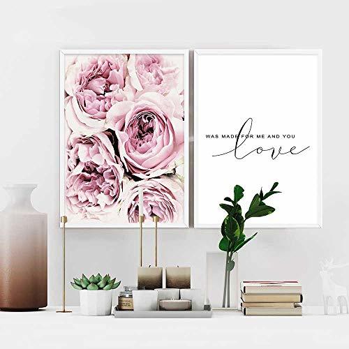 Product 2 Piezas Posters Flor Rosa Citas de Amor Cuadros Blanco y Negro