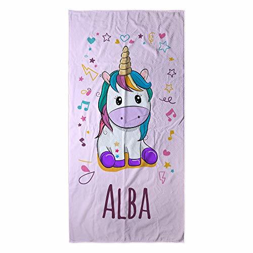 Social Toalla Playa Personalizada Unicornio Rosa con Nombre o Texto