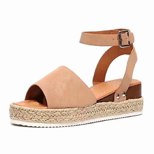 Fashion Sandalias Mujer Plataformas Verano Cuña Piel 5 CM Tacon Punta Abierta Plana