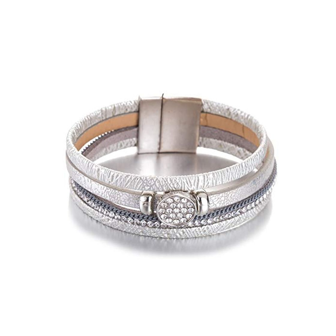 Social Nobrand Moda Gema Rhinestone Magnetic Cuero Pulseras & Brazaletes Bohemio Hecho A Mano Multicapa Joyería Wrap Mujeres Regalo Pulseira