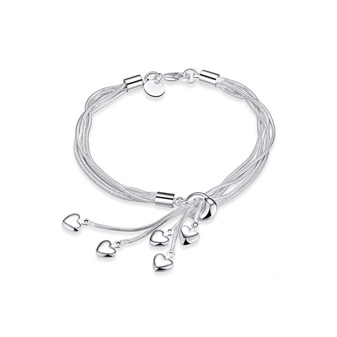Social Nobrand Venta Al por Mayor 925 Pulsera De Plata Esterlina Gancho Cinco Corazón Accesorios De Joyería Fina Plata Bracele 20 Cm