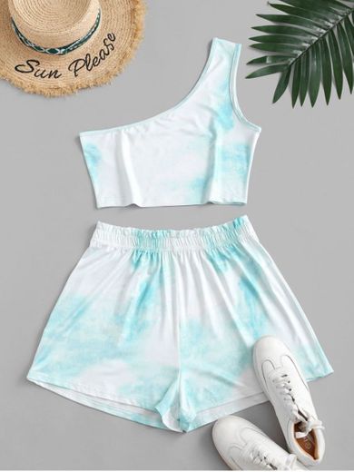 [HOT] 2020 Cloud Tie Dye Frilled One Shoulder Two Piece Set In ...
