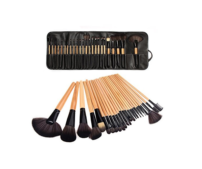 Belleza LyDia?Professional 24pcs Natural Wooden handle Black/brown Make Up Brush Set with Case