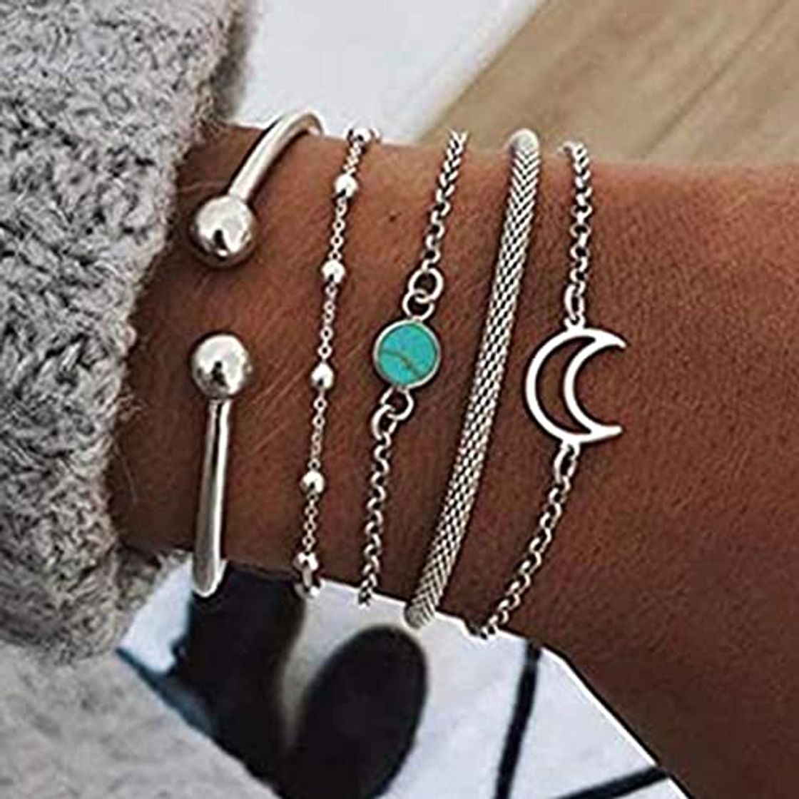 Fashion Branets Juego de pulseras de luna en capas Boho, brazaletes de cuentas