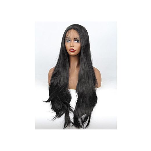 vvBing Black Hair Synthetic Lace Front Wig Long Udreamy Nautral Straight Glueless