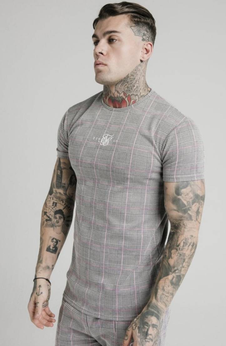 Producto SikSilk S/S Smart Gym Tee – Grey & Pink Check

