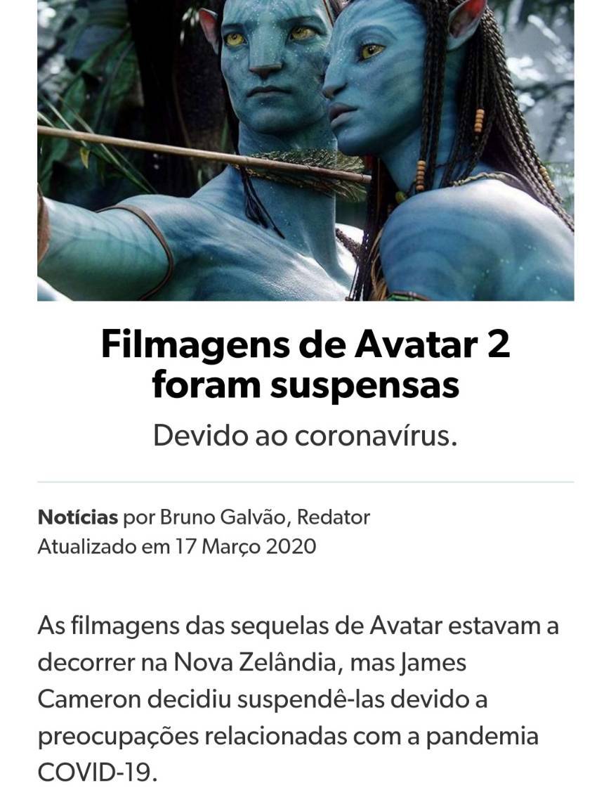 Aplicaciones Filmagens de Avatar 2 foram suspensas



