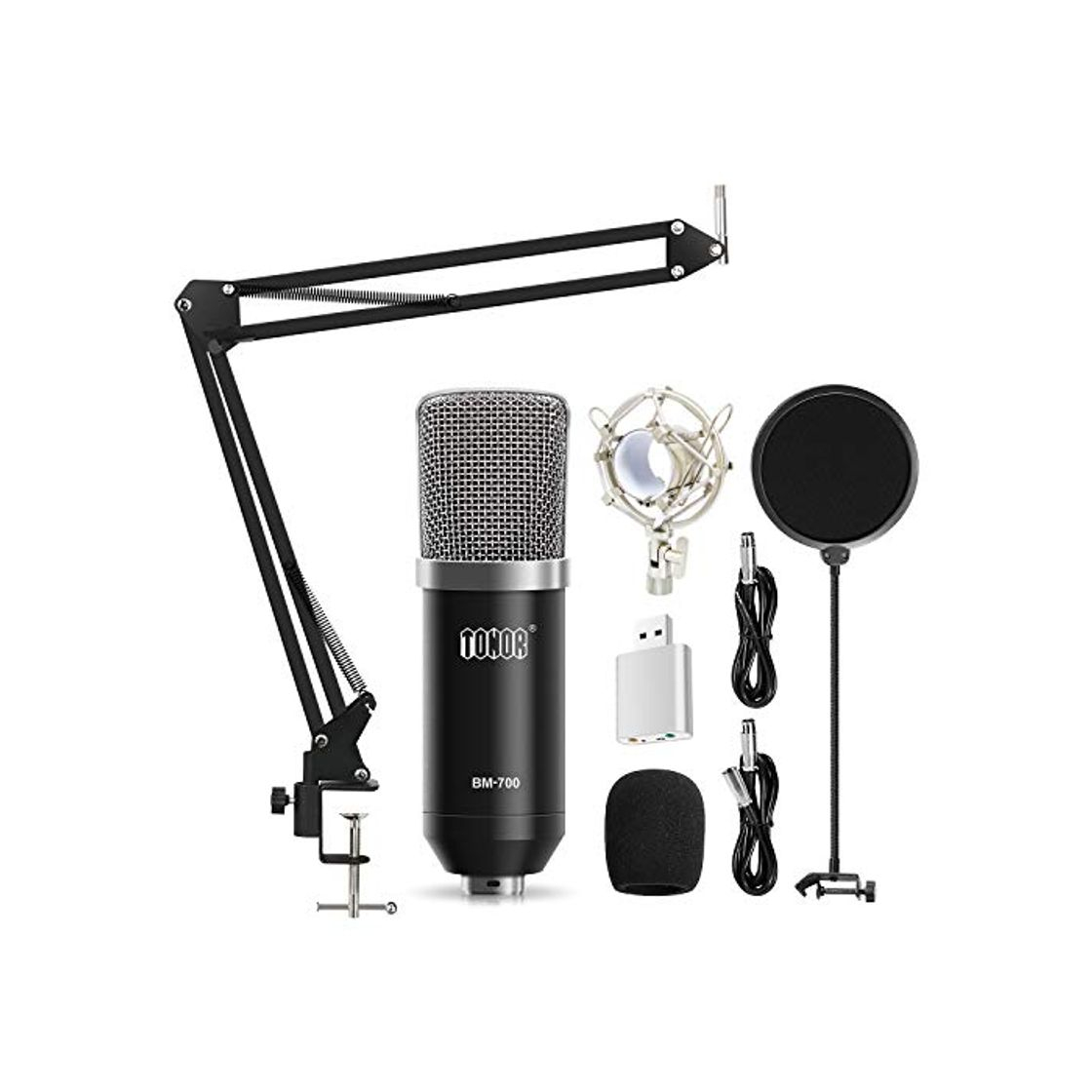 Social Tonor XRL 3.5mm Micrófono Condensador de Grabación para PCPodcast Estudio con Soporte