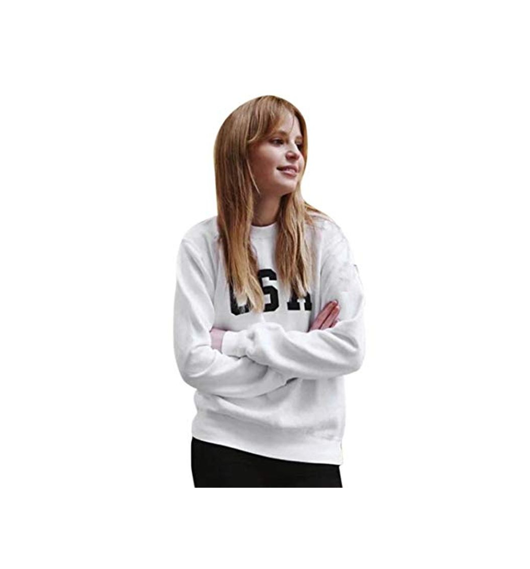 SHOBDW Otoño Mujer O-Cuello USA Carta Imprimir Elegante Moda Soft Fleece Jumper