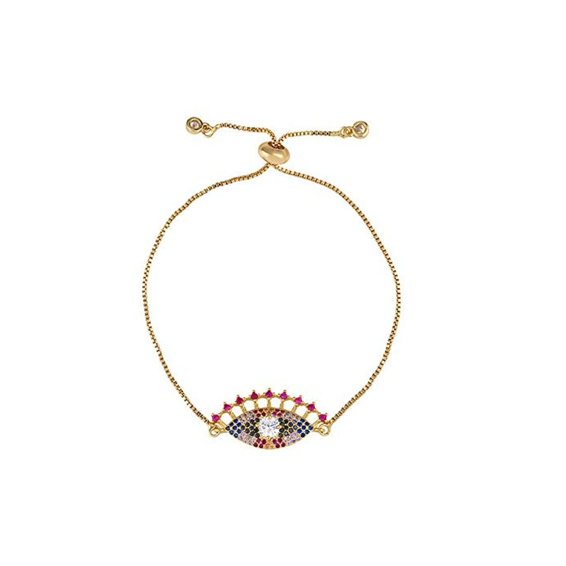 Product Nobrand Rainbow Evil Eye Bracelet Woman Zirconia Blue Eye Bracelet 24K Gold Turkish Eye Jewelry Tennis Pulseira Olho Grego