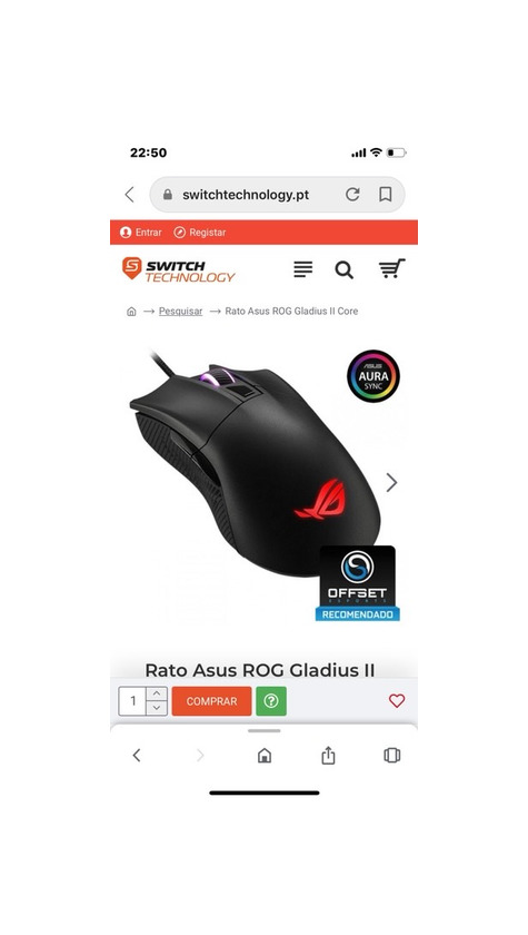 Producto Rato Asus rog Gladius II Core