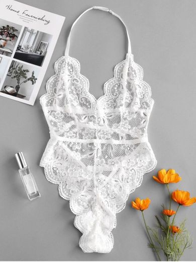 [30% OFF] [POPULAR] 2020 Halter Scalloped Lace Lingerie Teddy ...