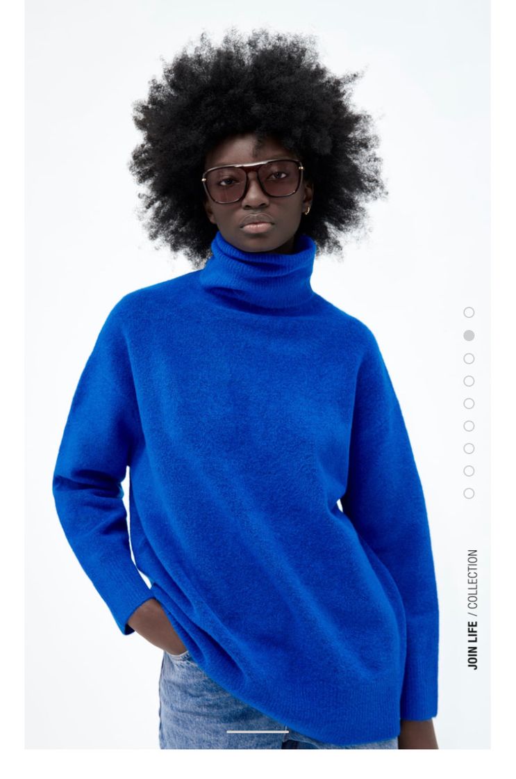 Fashion OVERSIZE KNIT SWEATER WITH HIGH NECK - Blue