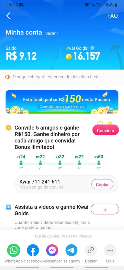 Apps Kwai bônus de Páscoa está dando pra você 150 reais 