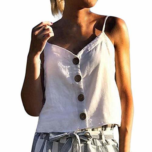 Moda Botón de Verano para Mujer Sling Tops Moda Camisola de Mujer