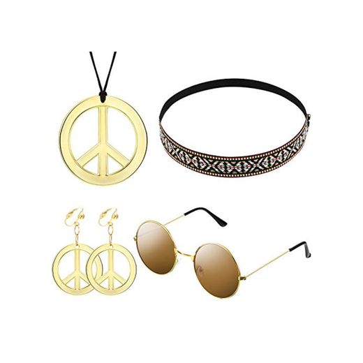 El conjunto de disfraces para mujeres y hombres de Hippie incluye gafas