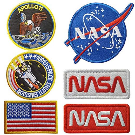 6 piezas espacio astronauta y bandera parches hierro bordado en parches para ropa DIY ropa pegatinas personalizados Badges Parches NASA Termoadhesivo para la Ropa