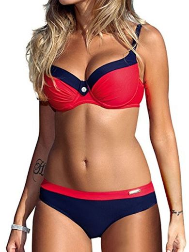 Voqeen Mujer Bikini de Gradiente de Color Establece Retro Empuja hacia Arriba