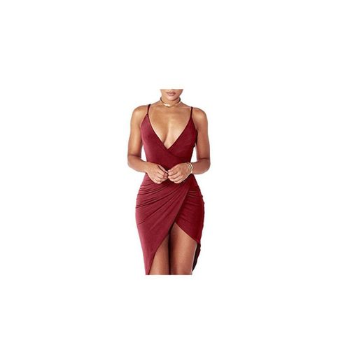 DRESHOW Women's Sexy Deep V Neck Sleeveless Spaghetti Strap Bodycon Wrap Dress