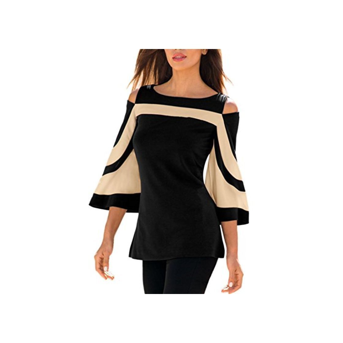 Social DEELIN Camiseta Manga Larga con Hombros Descubiertos Y Manga Larga Acampanada para