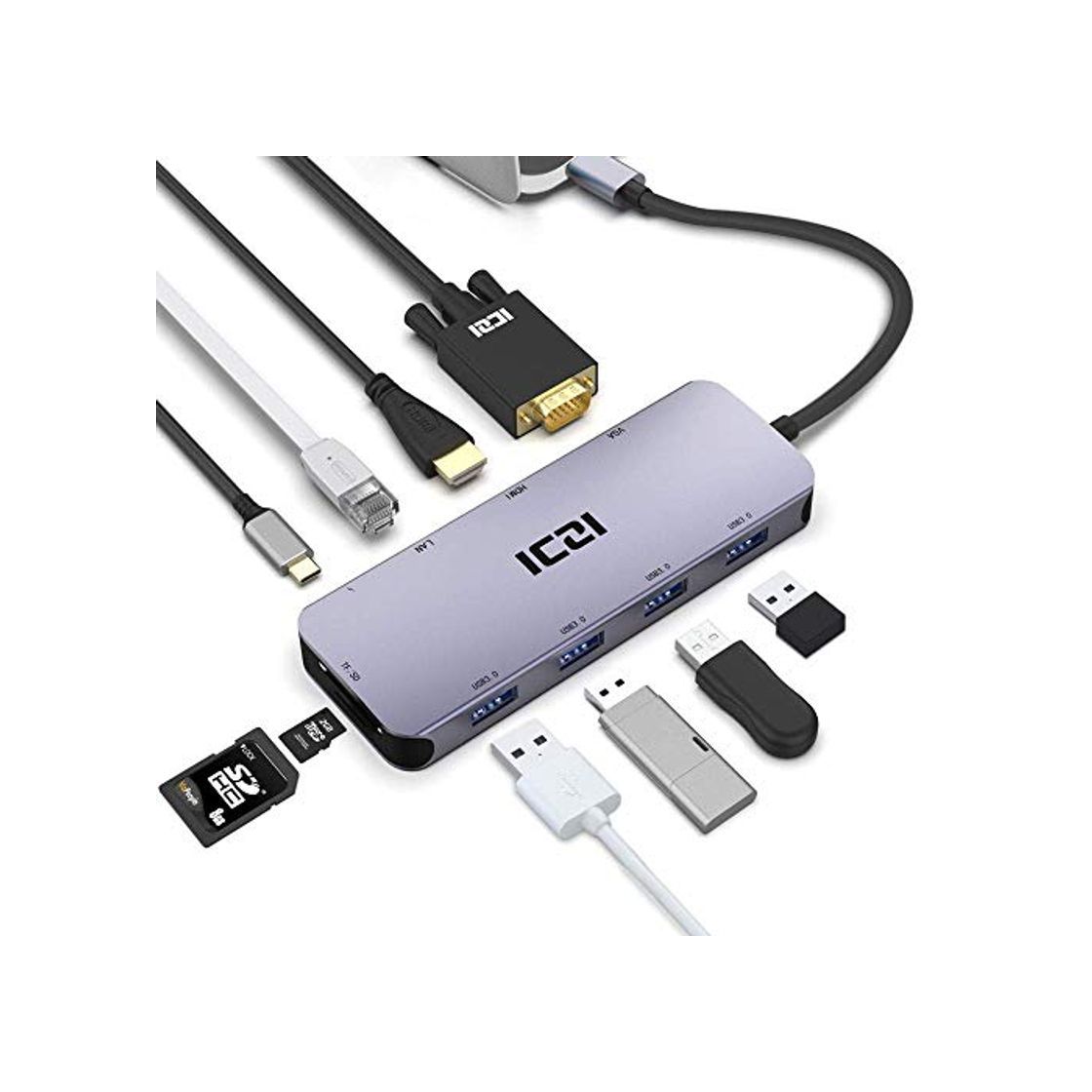 Social ICZI Hub USB C 10 en 1 de Aluminio Anodizado Super Fino