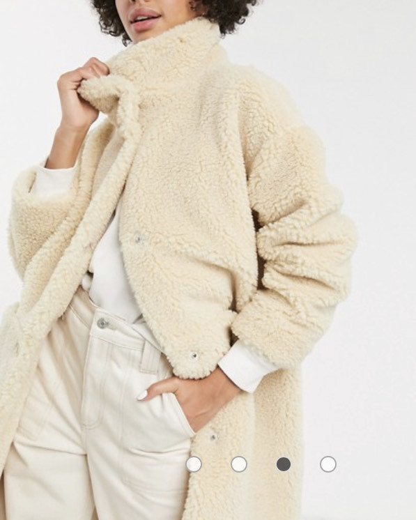 Moda Monki midi teddy coat in off white