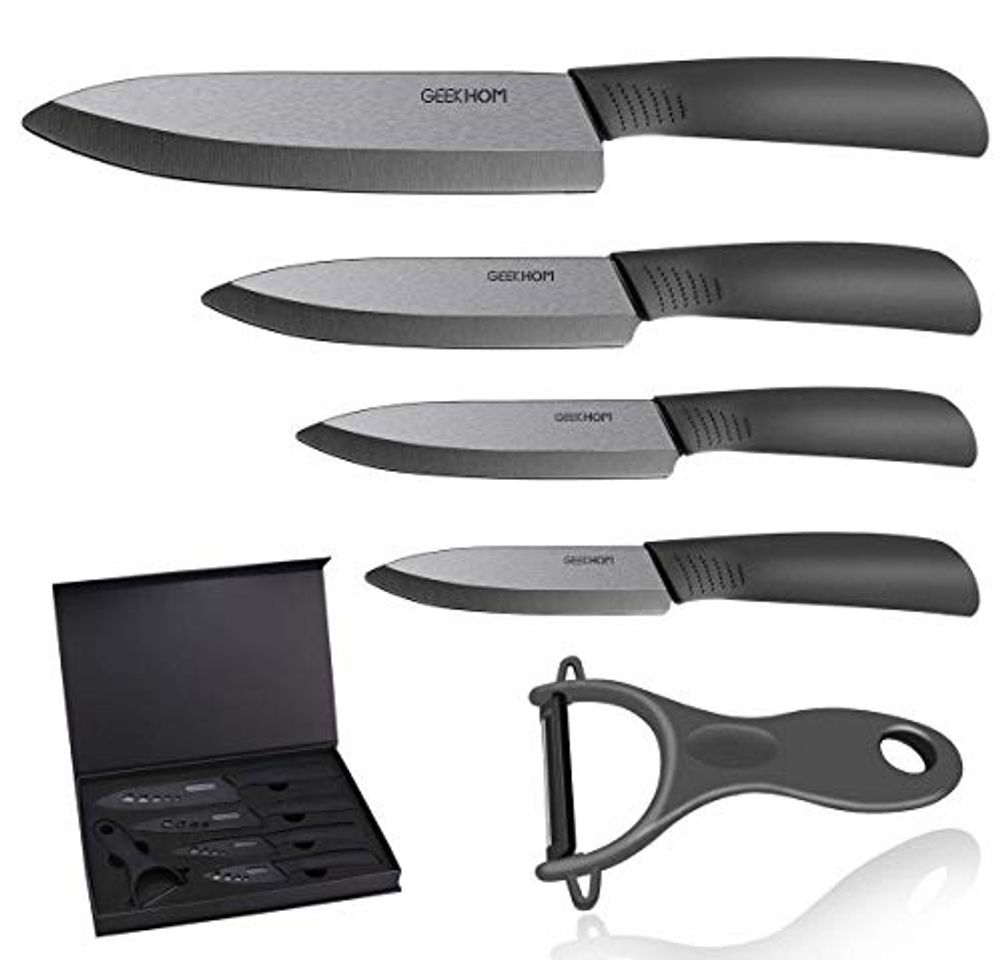 Social GEEKHOM Cuchillos de Cocina, Juego de Cuchillos de Cerámica de Acero Inoxidable,