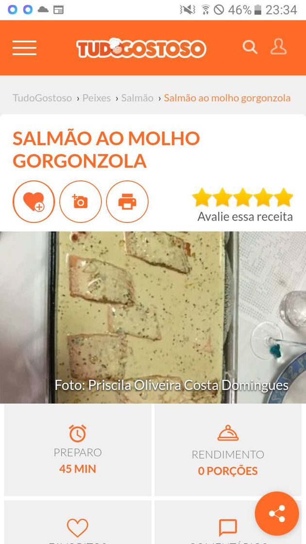 Moda Salmão a molho gorgonzola