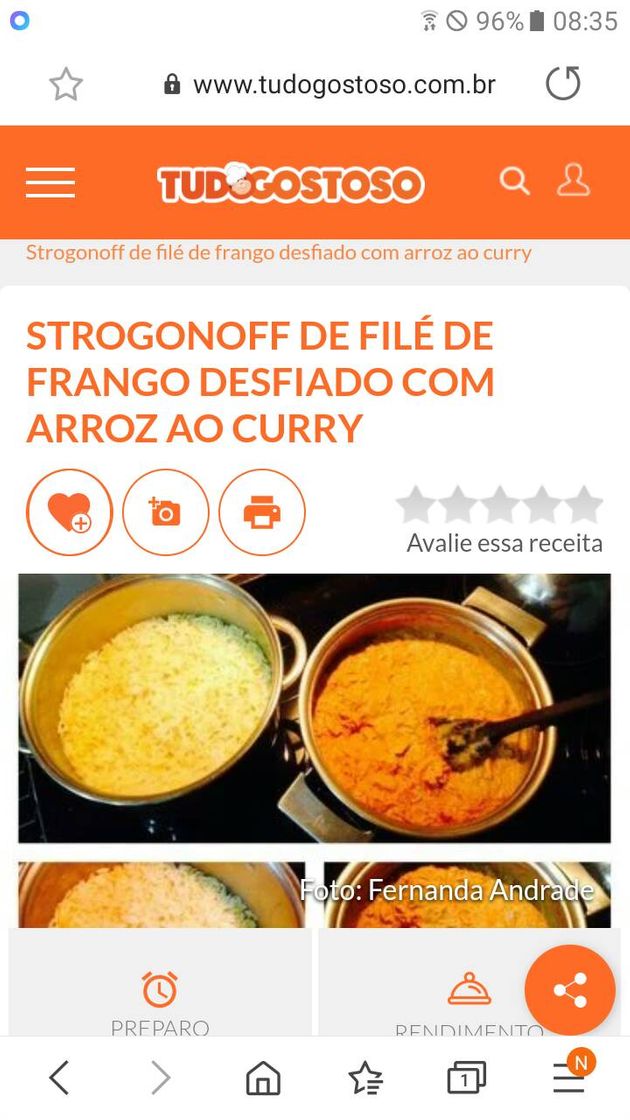 Fashion Strogonoff de file de frango desfiado com arroz