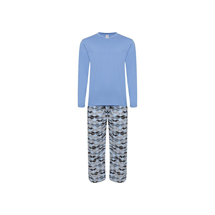 Product Pijama para hombre, forro abrigado azul Mid Blue / Mustache Pant